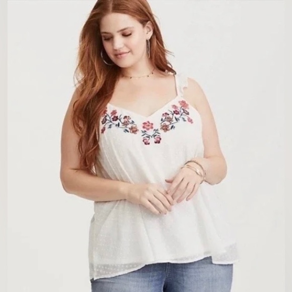 Torrid Swiss Clip Dot Embroidered Floral Ruffle Strap Tank Plus Size 3X